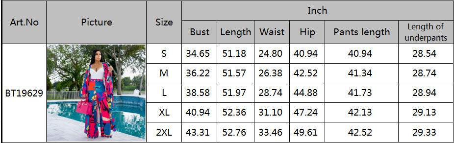 Women's Spring Chic Elegant Printed Long Sleeve Coat Wide Leg Pants Two Piece Set 9