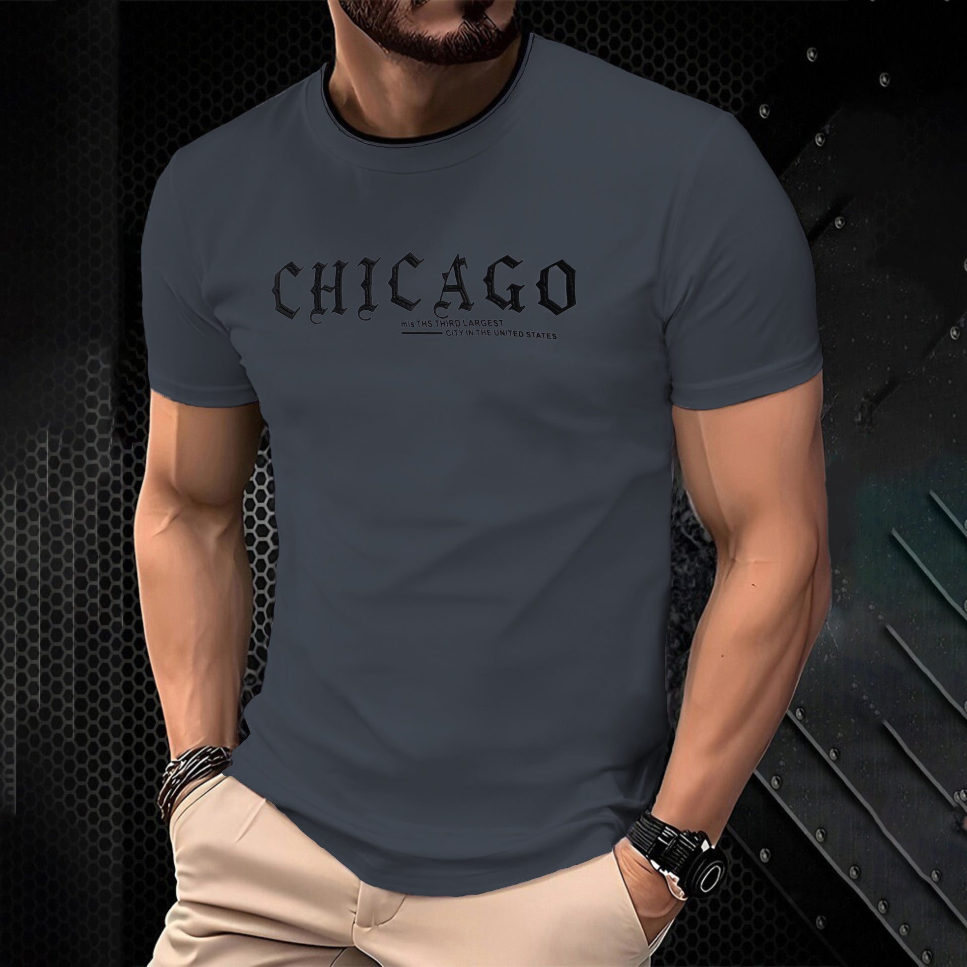 Summer Letter Print Trendy Men's Short Sleeve Casual Round Neck T-Shirt 7