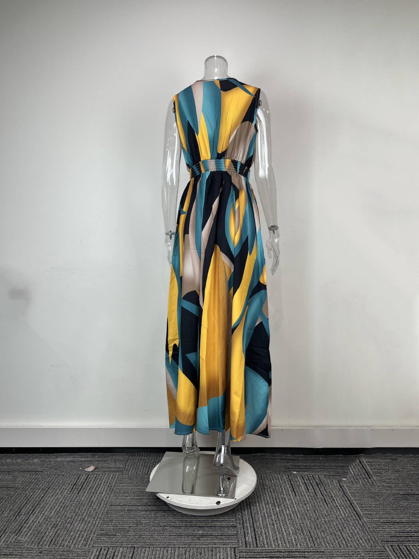 Women's Spring Printed Sleeveless Slim Waist Maxi Dress 4