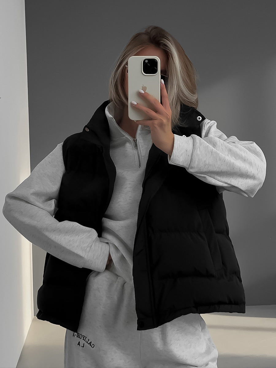 Autumn And Winter Trendy Sleeveless Hooded Down Cotton Jacket Cotton-Padded Outer Vest 12