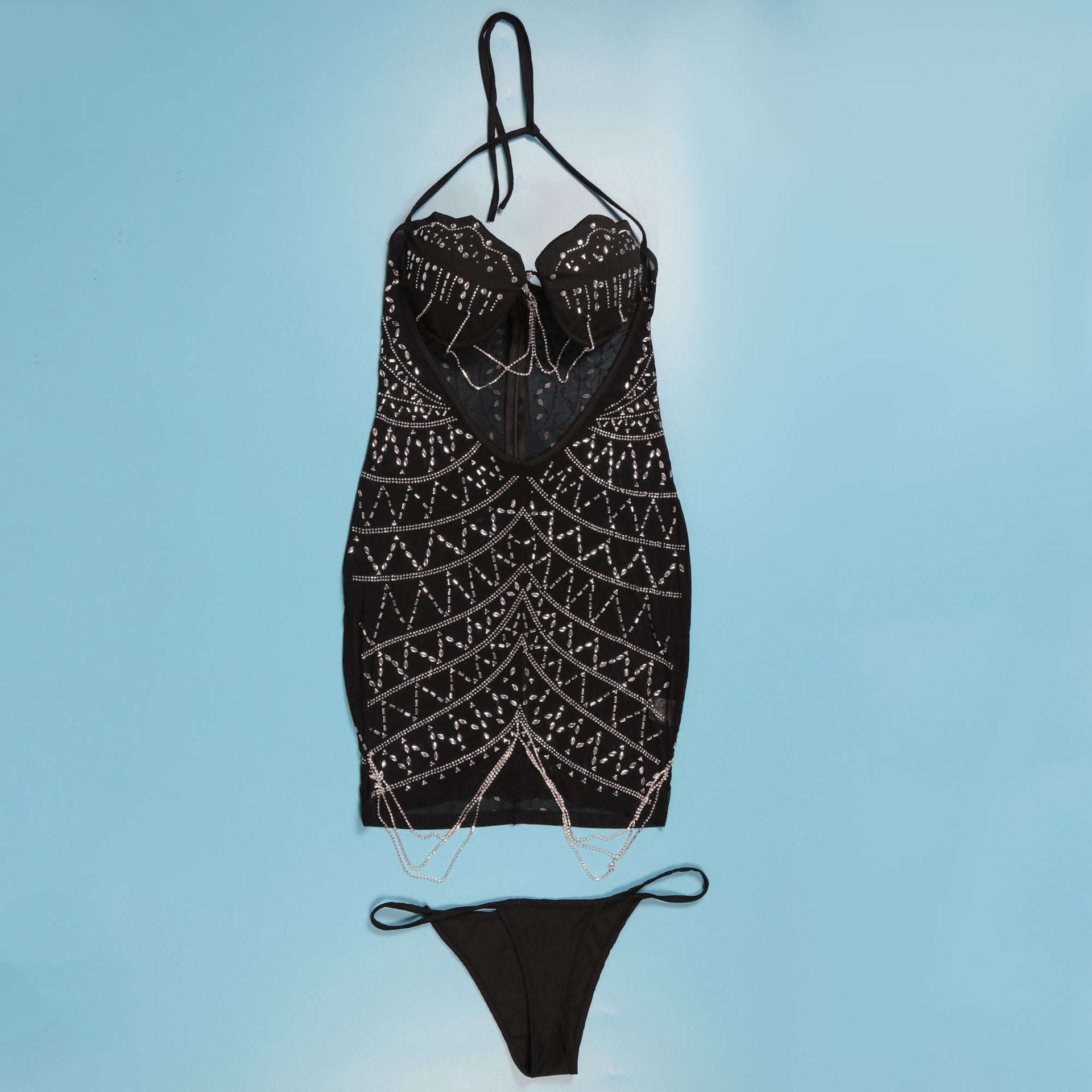 Women Sexy Beaded Tassel See-Through Bodycon Dress 34