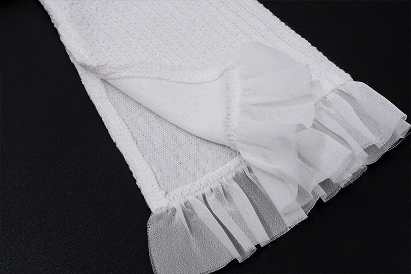 Women Sexy Square Neck Knitting Cardigan Bell Bottom Sleeve Ruffle Top and Shorts Two-piece Set 13