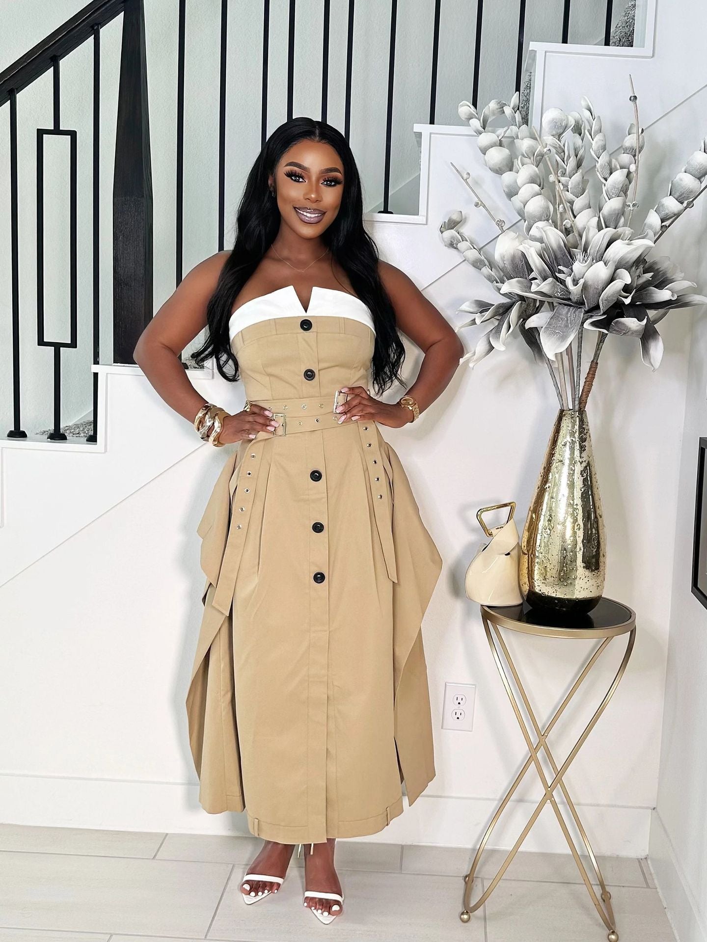 Women Sleeveless Wrap-On Belted Dress 4