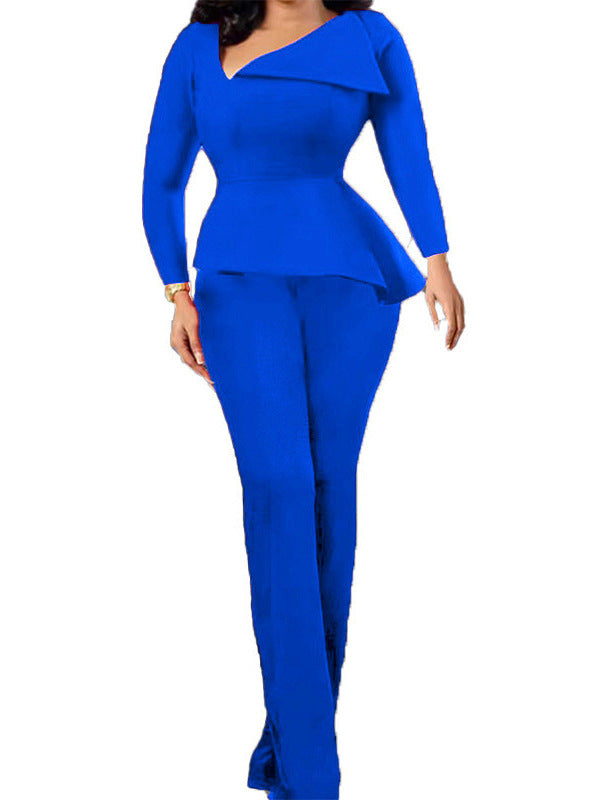 Women Long Sleeve Asymmetric Collar Elegant Jumpsuit 6