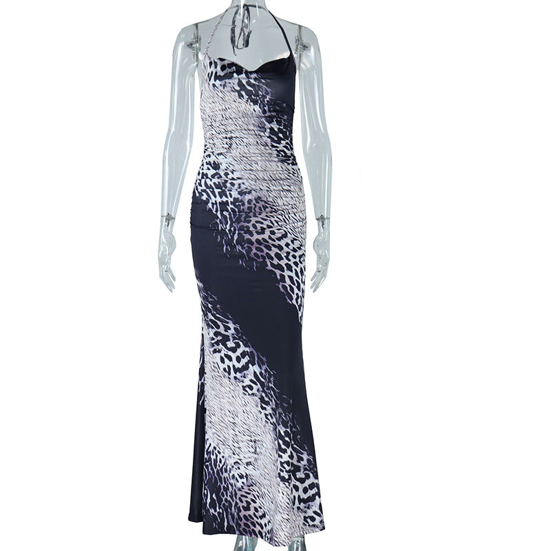 Women Off Shoulder Snake Print Strap Maxi Dress 7