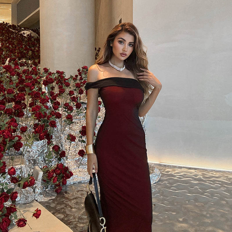 Women Sexy Off Shoulder Mesh Contrast Dress 4