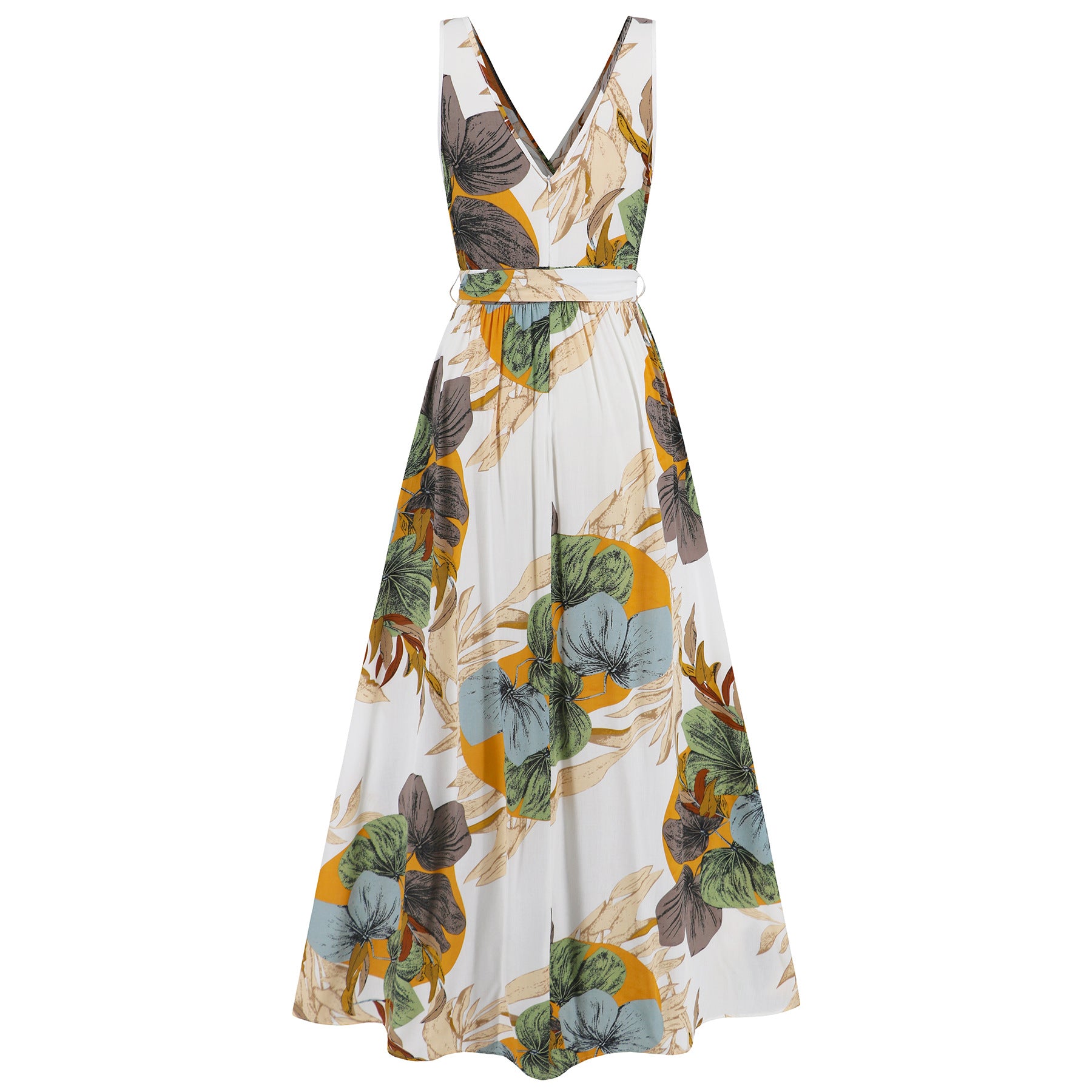 Summer Women's V-Neck Sleeveless Slit Printed Long Strap Dress 16