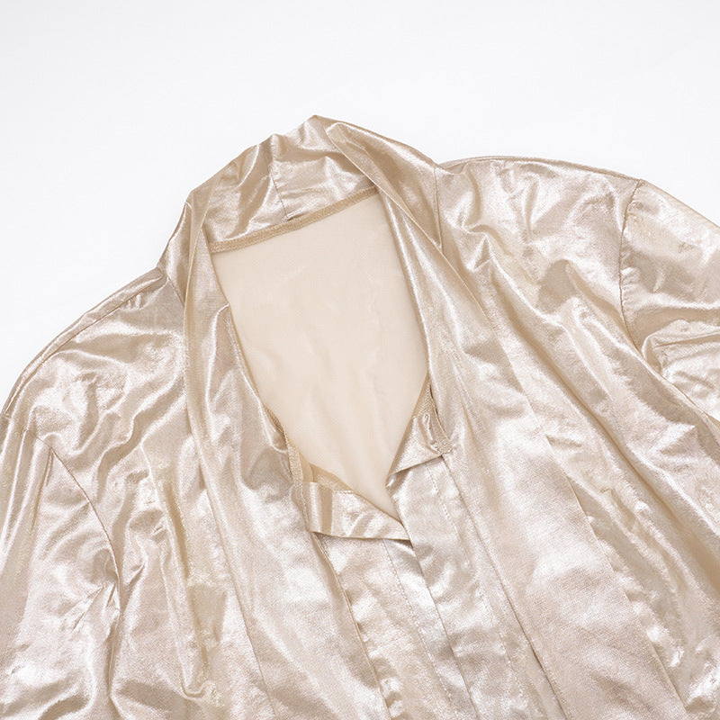 Women's Sexy Sheer Lace-Up Long Sleeve Top & Tight Fitting Bodycon Mini Skirt Two-Piece Set 13