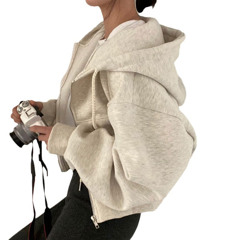 Women Fall Loose Long Sleeve Zipper Pocket Hoodies 9