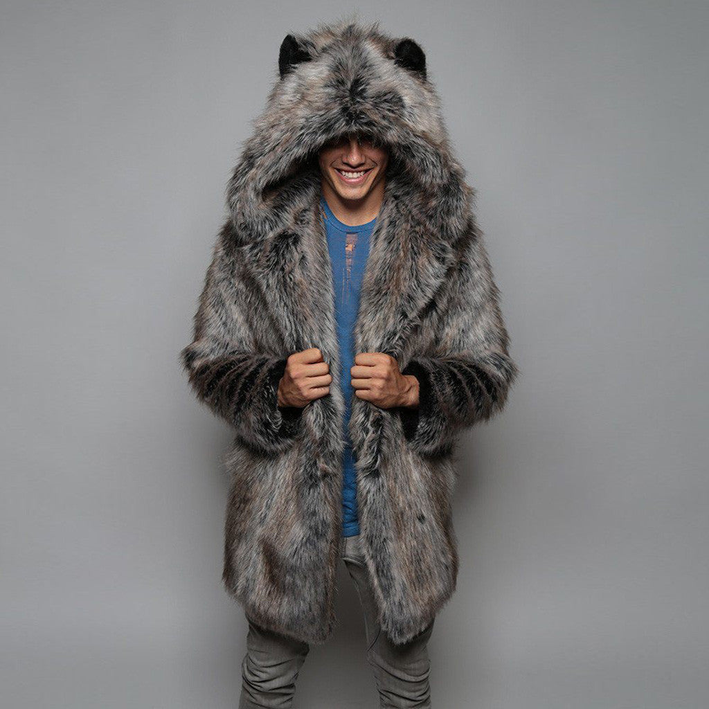 Men's Fall/Winter Faux furry Maxi hooded jacket 8