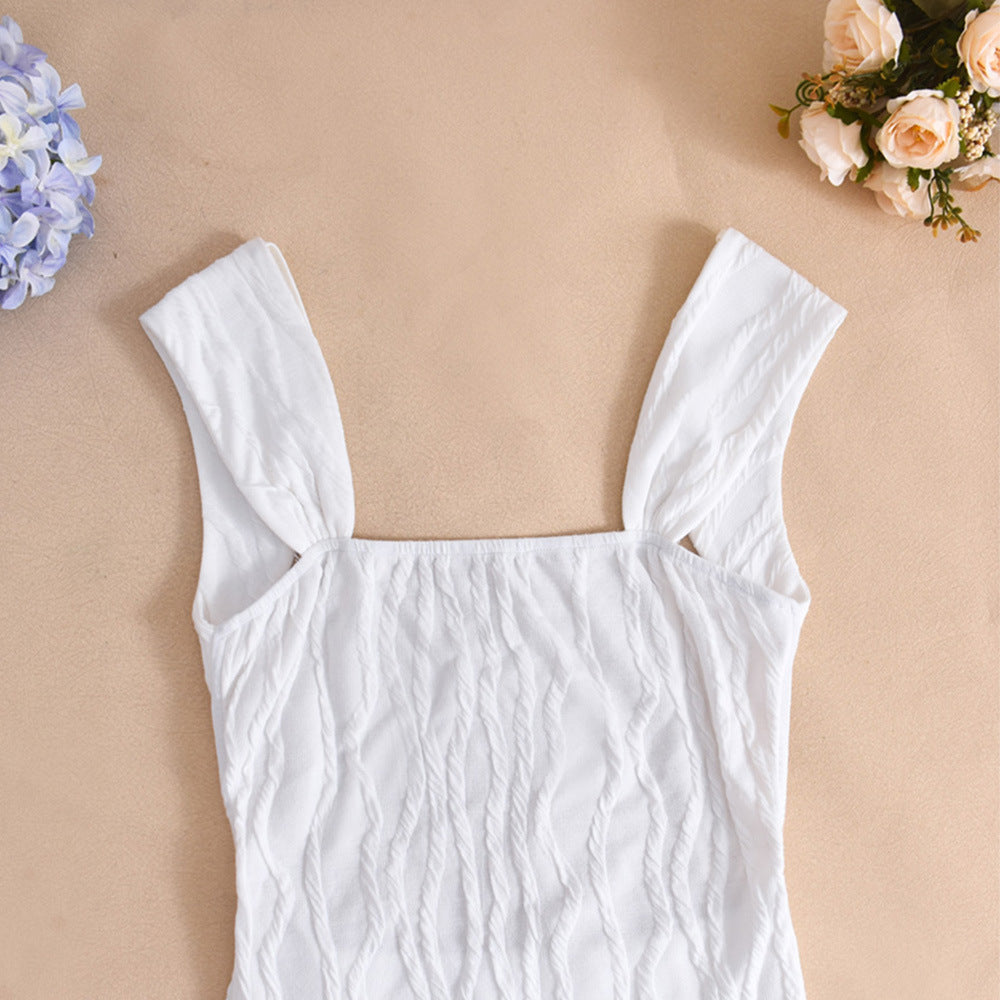 Striped Sexy Square Neck Strappy Low Back Long Dress 10