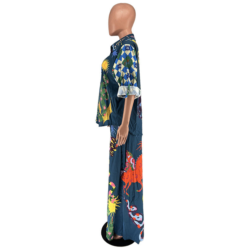 Women Print Casual Top and Pant Two-Piece Set 16