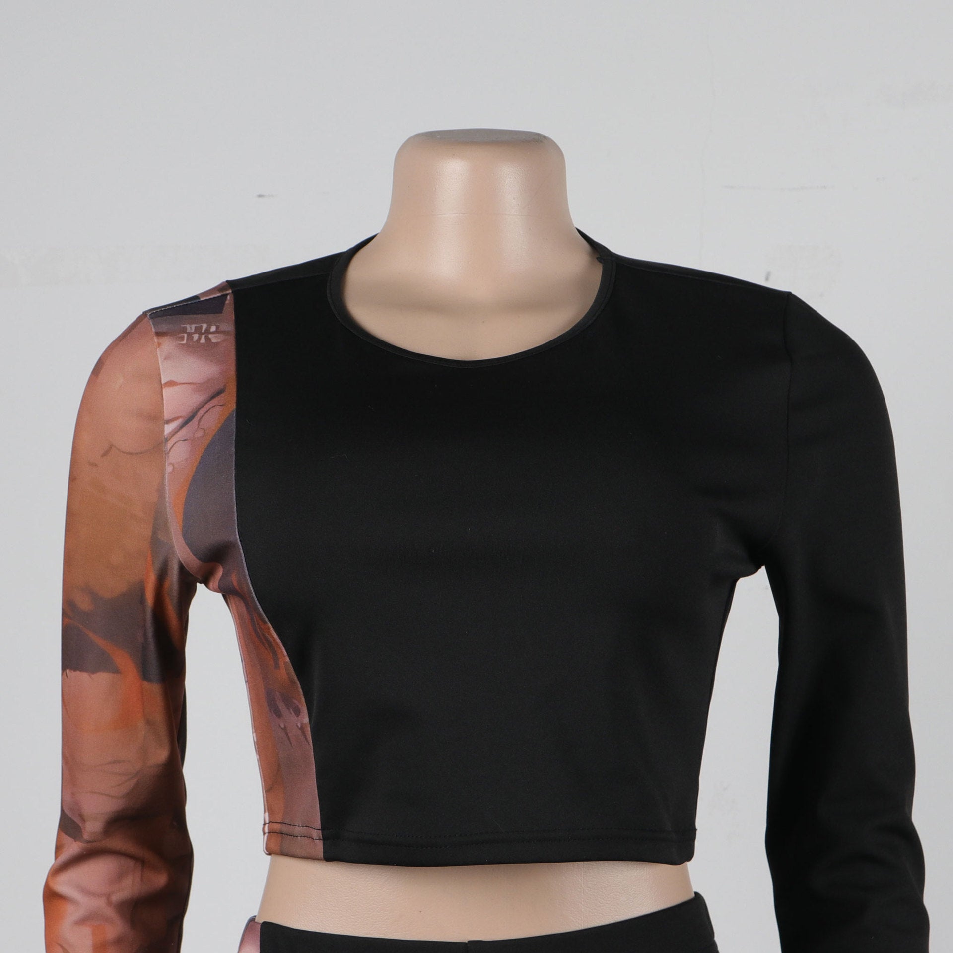 Sexy Printed Patchwork Contrast Slim Fit Long Sleeve Two-Piece pants Set 13