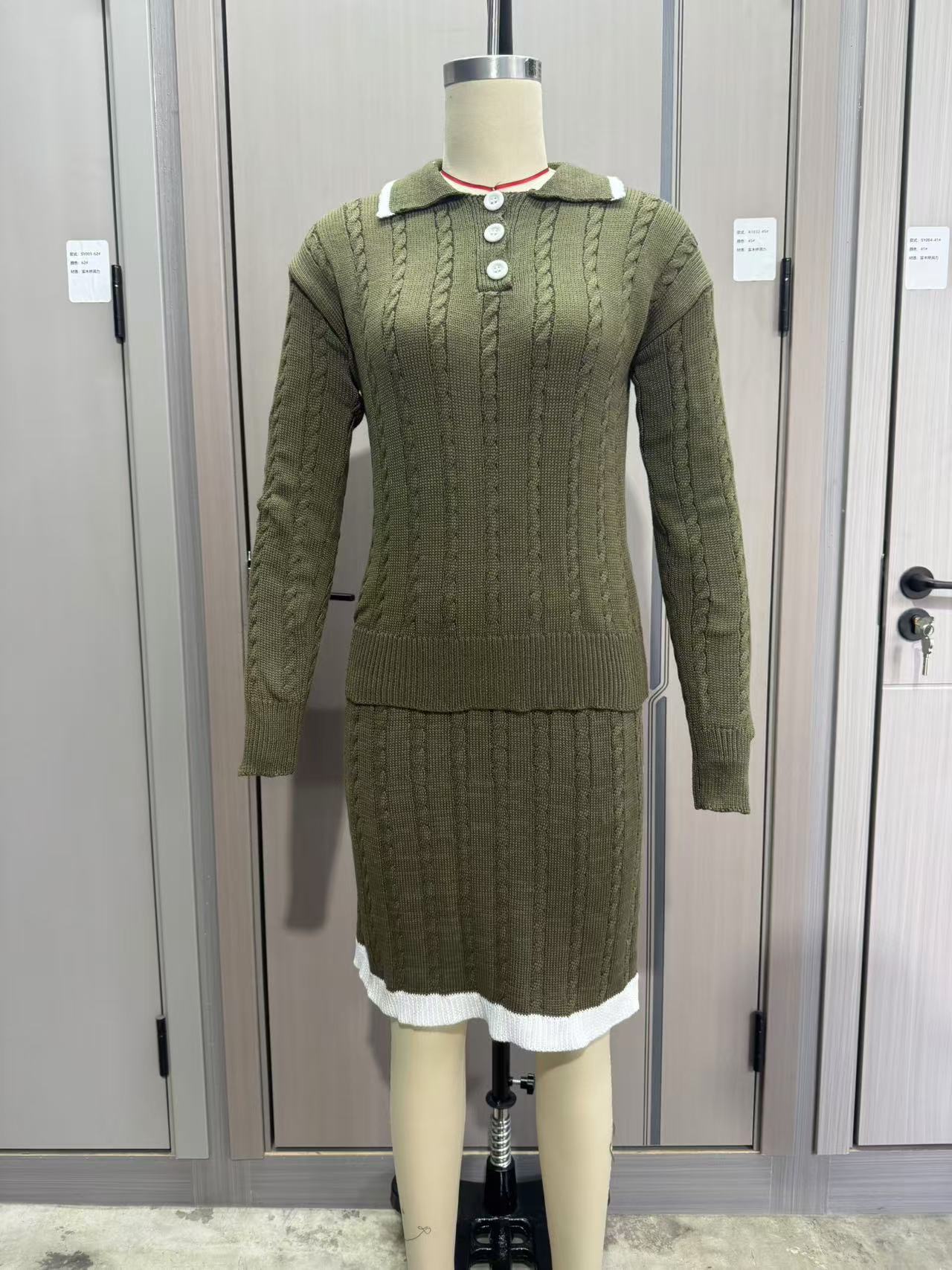 Women Knitting Long Sleeve Top and Skirt Two Piece Set 35