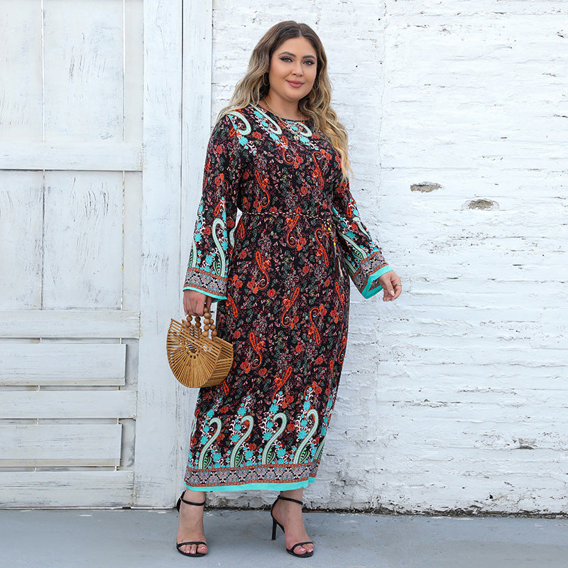 Plus Size Women Casual Long Sleeve Printed Bohemian Dress 10
