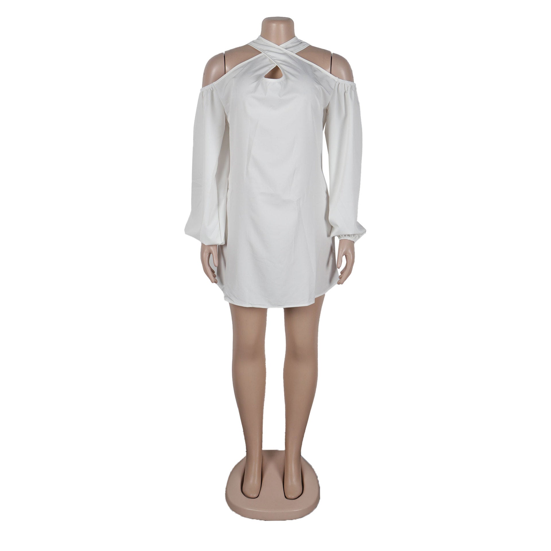 Women Solid Hollow Shoulder Crossover Dress 14