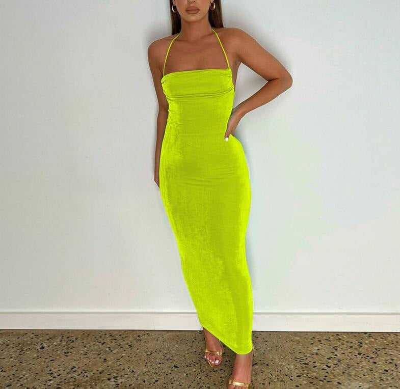 Sexy Slim Long Dress Lace up Low Back Bodycon Long Dress Women 5