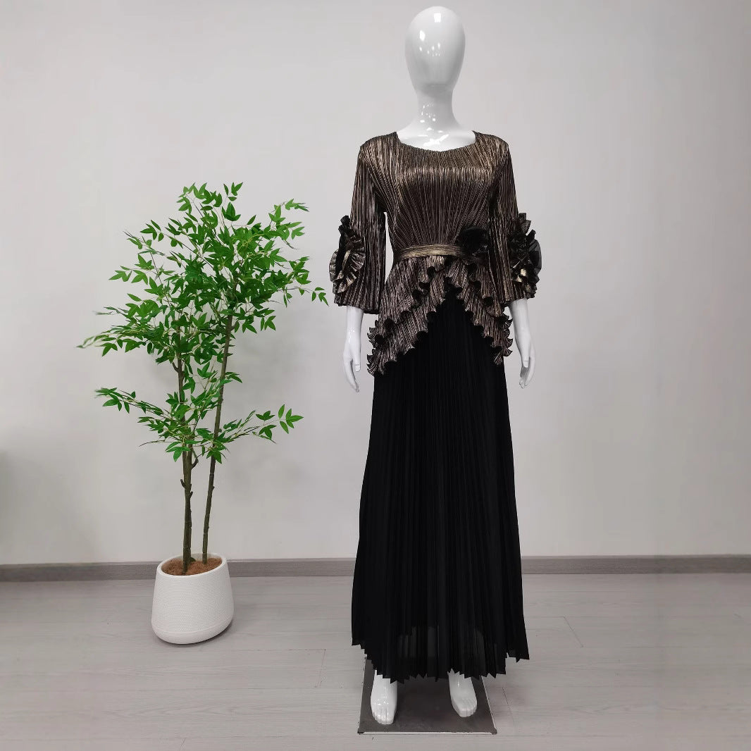 Plus Size Women Casual Pleated Irregular Top and Skirt Two Piece Set 11