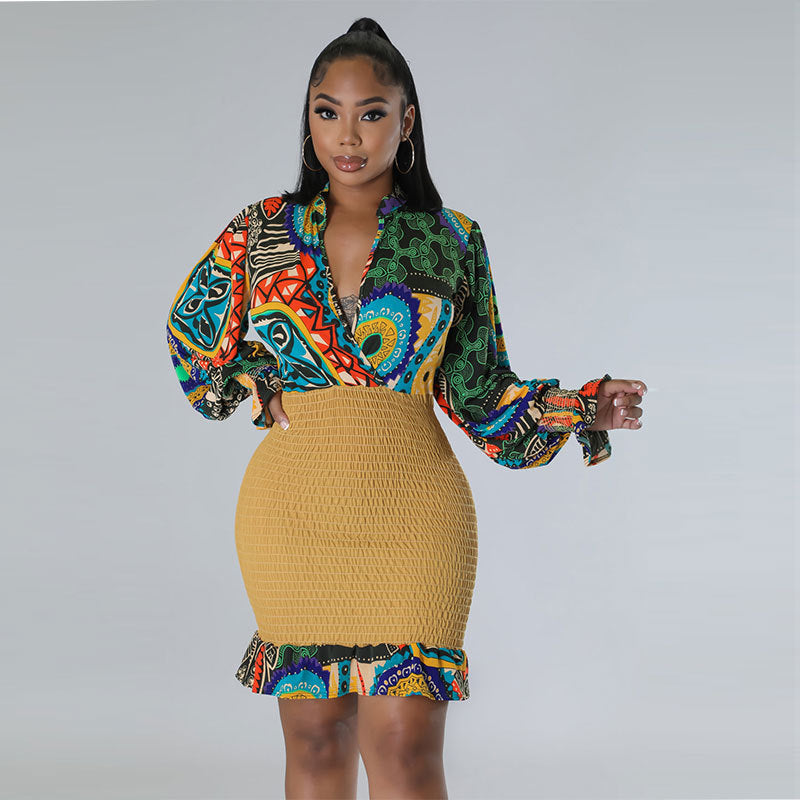 Sexy Print Upper Fishtail Slim Bodycon Dress 3