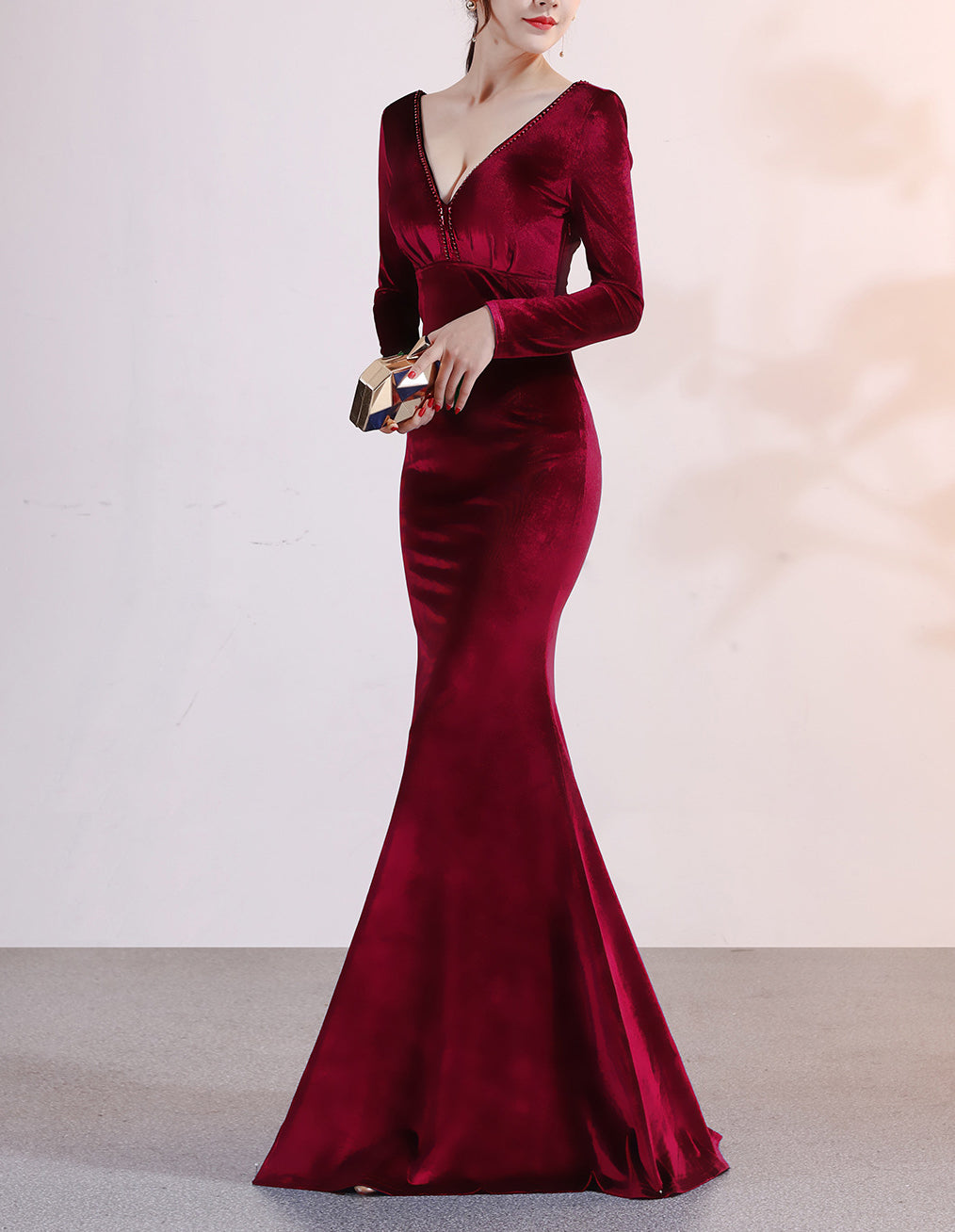 Women Long-Sleeved Velvet Evening Dress Formal Party Autumn And Winter Long Fishtail Party Dress 17