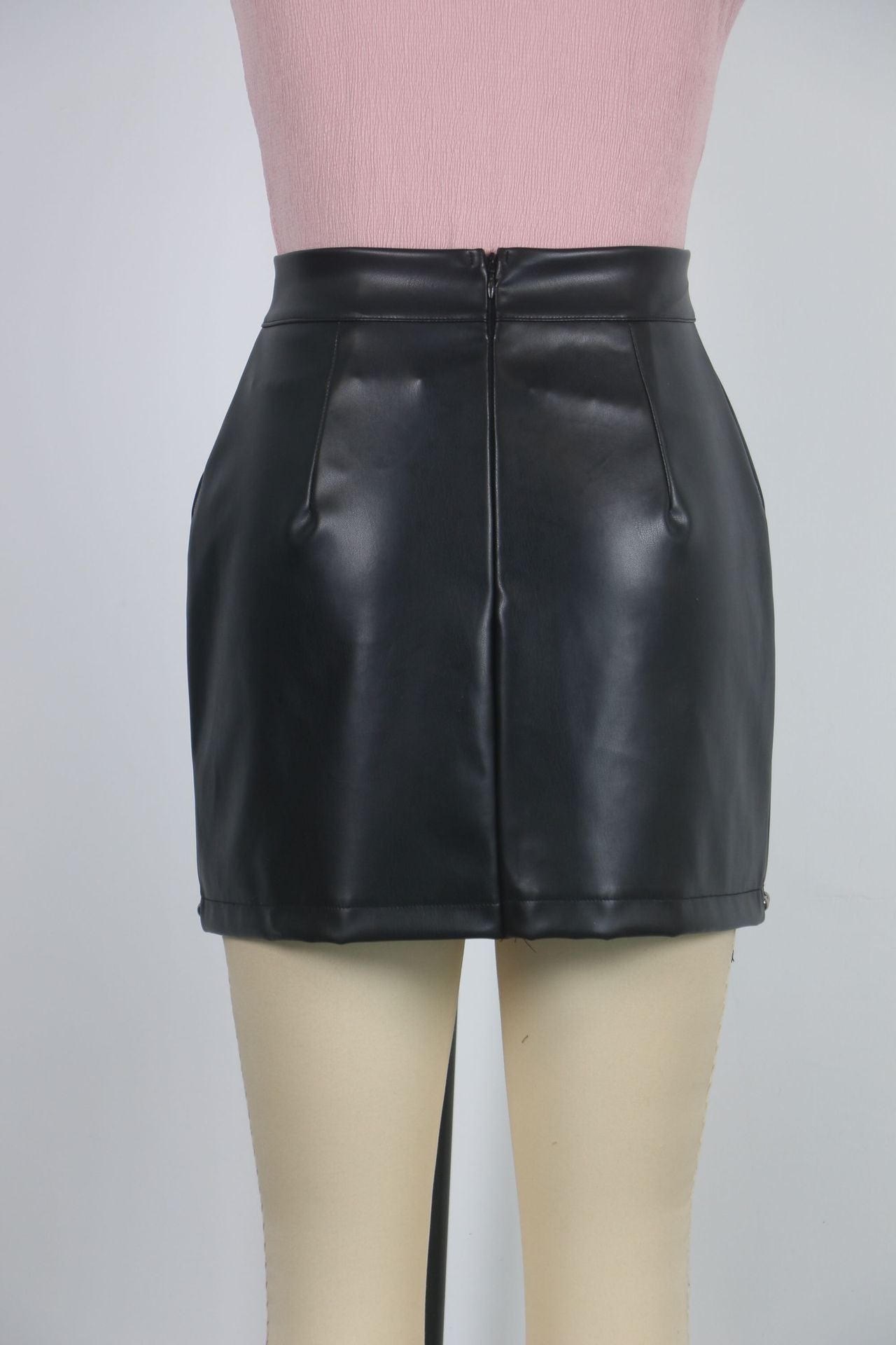 Women Beaded Pu Leather Bodycon Zipper Sexy Mini Dress 4