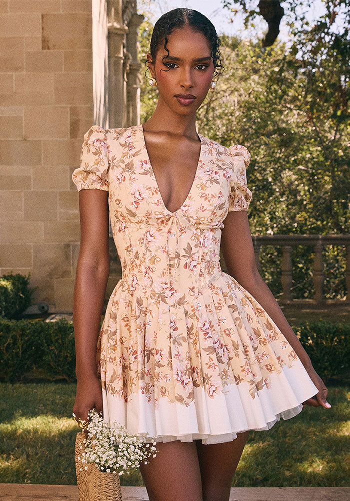 Women Sexy V Neck Printed Fluffy Mini Dress