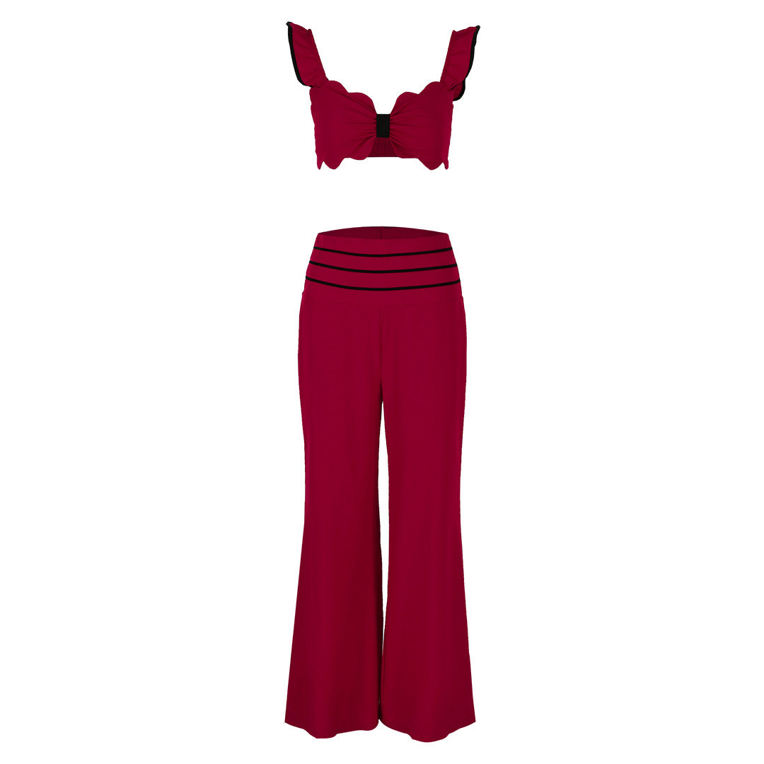 Women summer Holidays Solid sexy suspender Top and Casual Wide Leg Pants Two-Piece Set 5