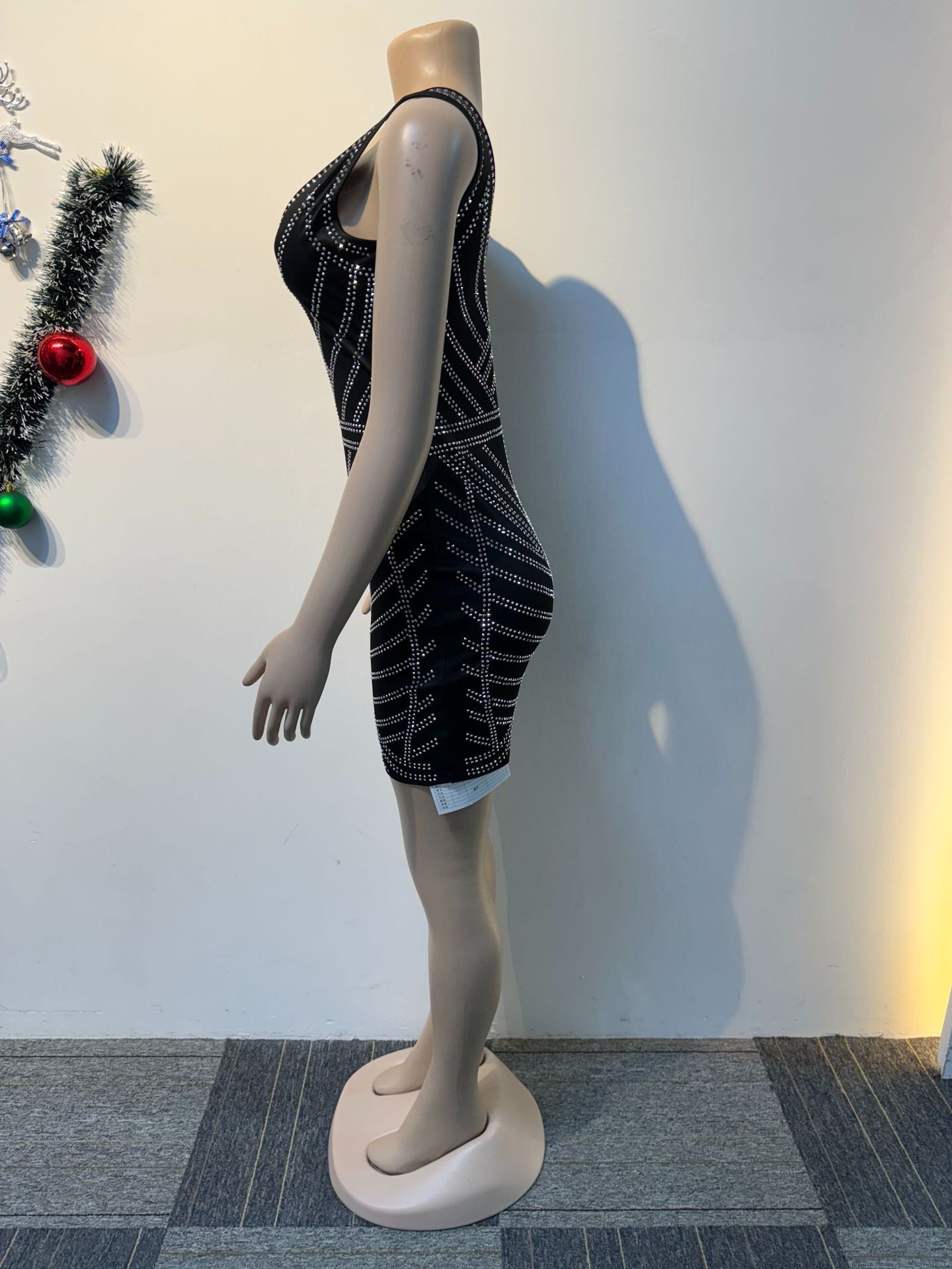 Women sexy beaded v-neck bodycon stretch dress 10