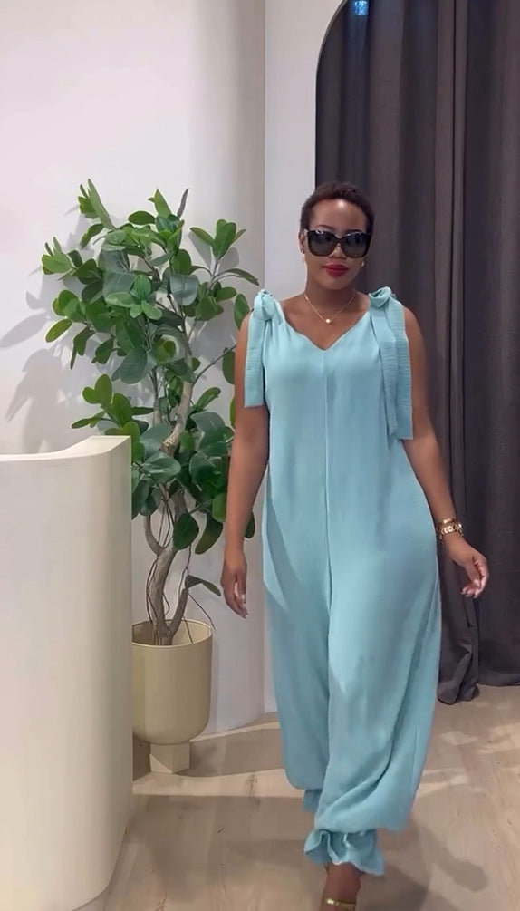 Casual Lace-Up strap Loose-Leg Jumpsuit 4