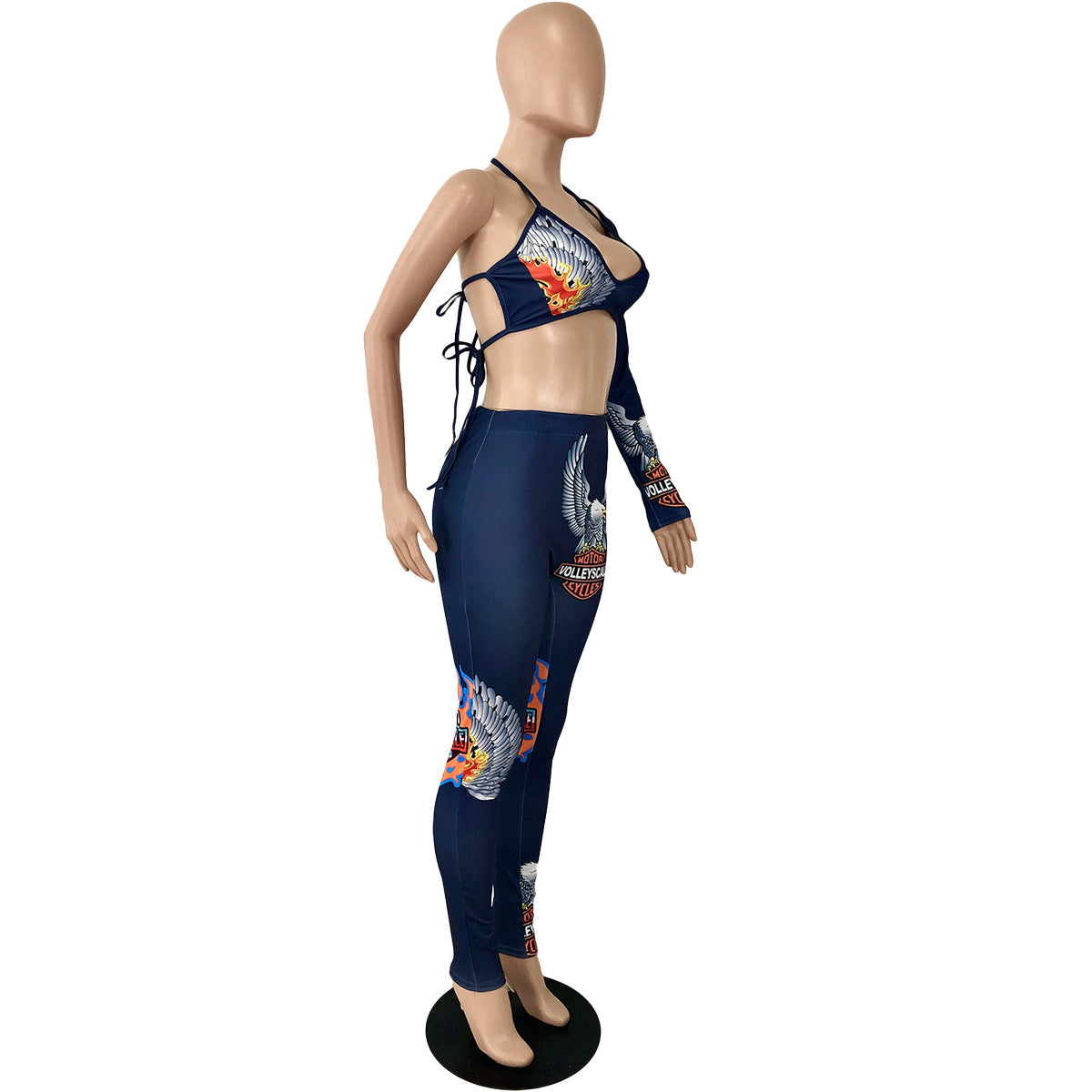 Women Print Single Sleeve Top and Pant Casual Two-piece Set 14