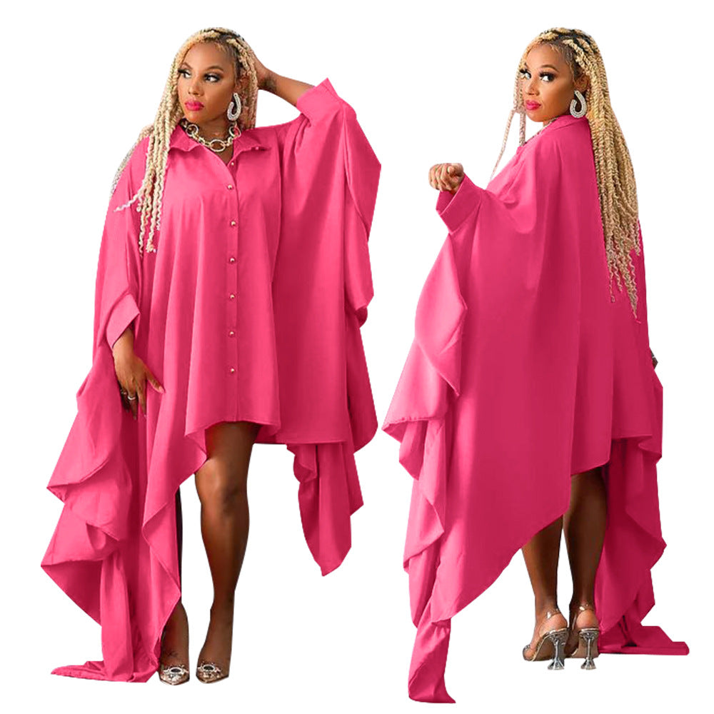 Women's Solid Fall Plus Size Cover Up Irregular Bat Sleeves Dress