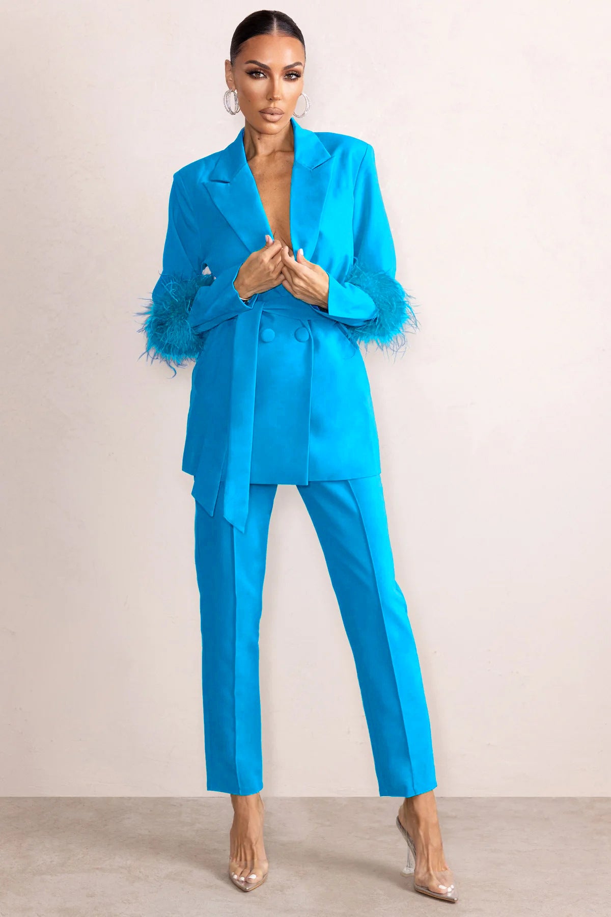 Fuzzy Fashion Casual Long Sleeve Two-Piece Blazer and Pants Set 19