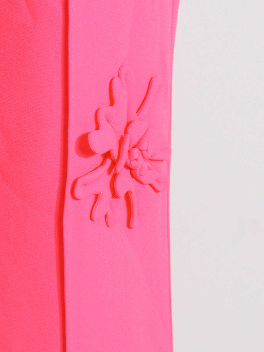 Women double-breasted floral Patchwork Blazer + high-waisted Bell Bottom pants two-piece set 34