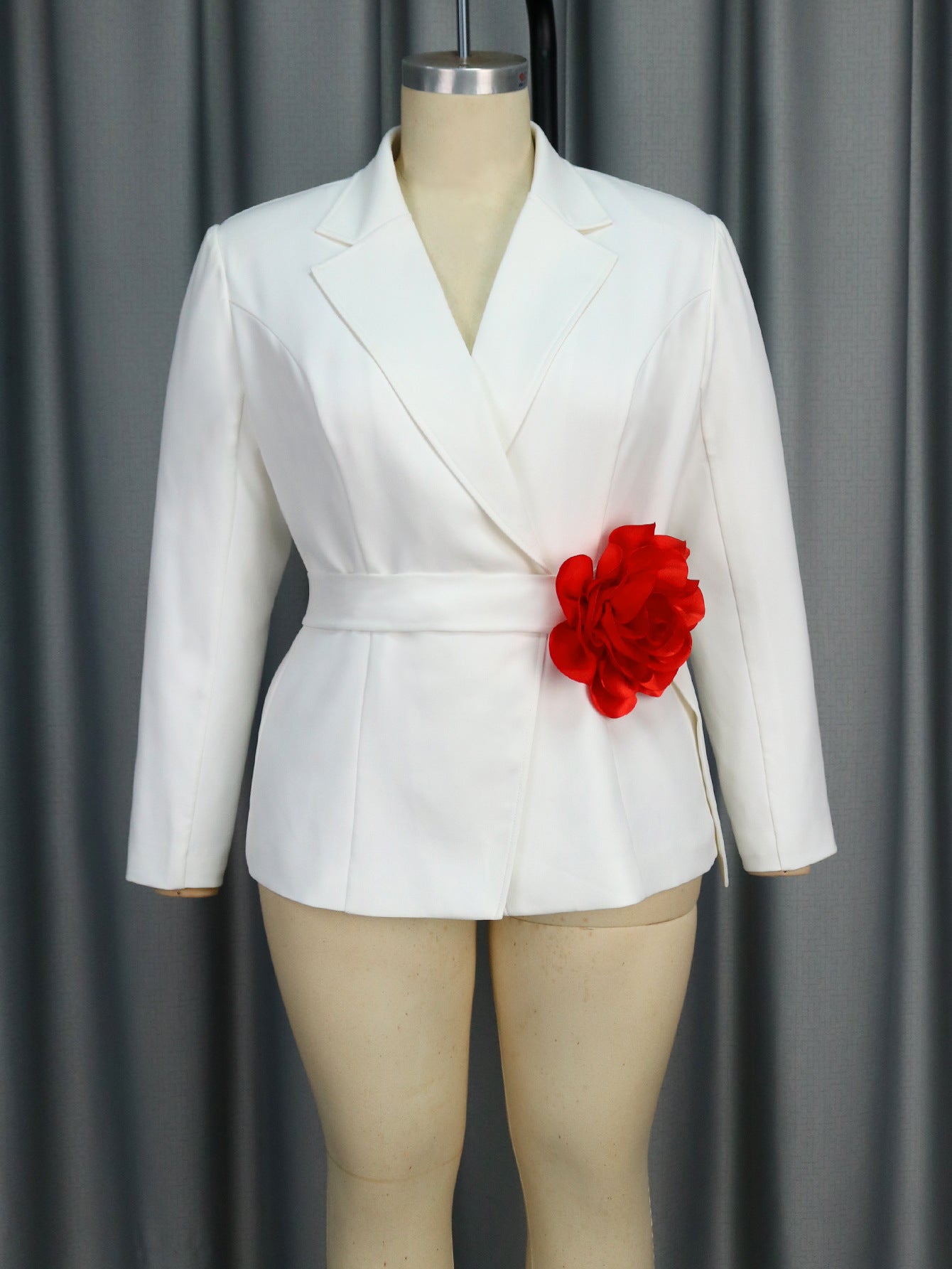 Fashionable V-Neck Long-Sleeve Blazer Flower Contrast Slim Career Top