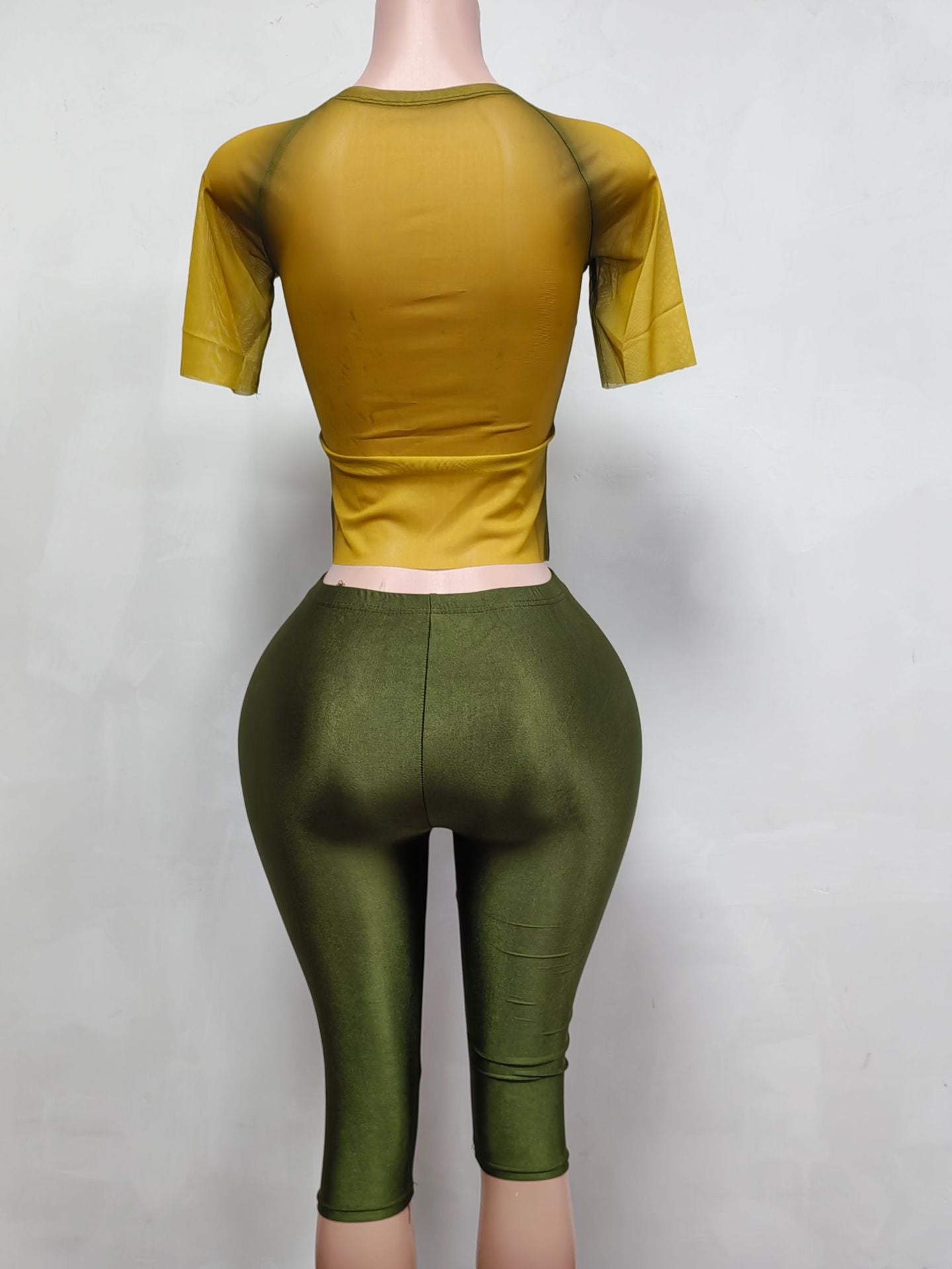 Fashion Mesh Letter Printed Short Crop Half Sleeve T-shirt Fashion Two Piece Shorts Set 6