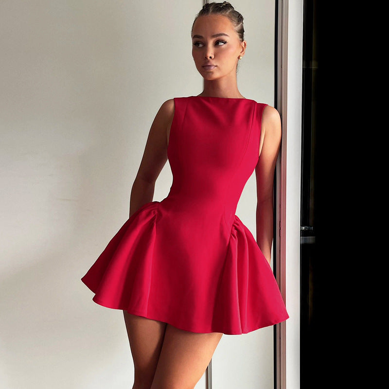 Women Winter Solid Sleeveless Sexy Backless Dresses 3