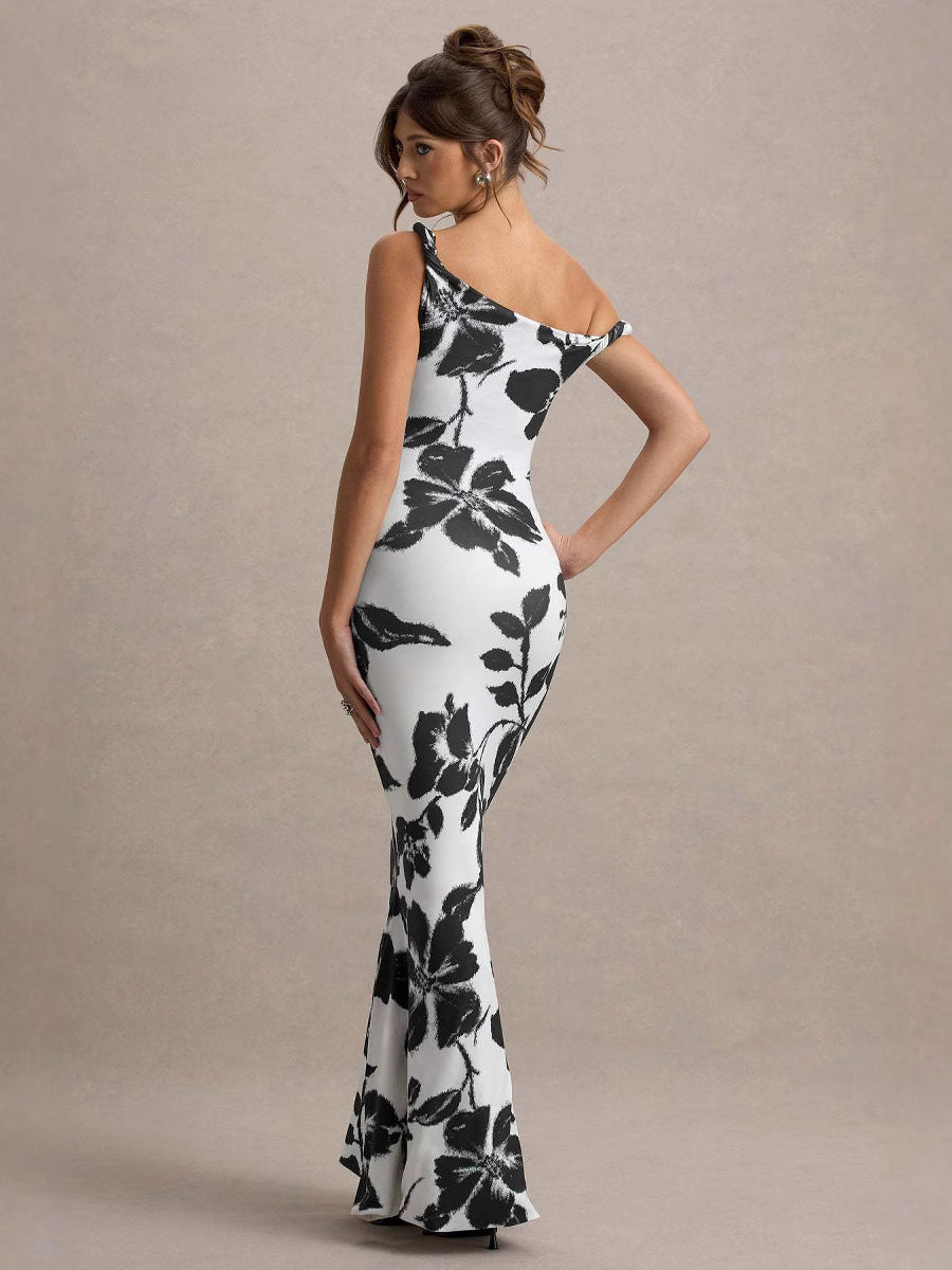 Women's Summer Off Shoulder Printed Bodycon Long Dress 5