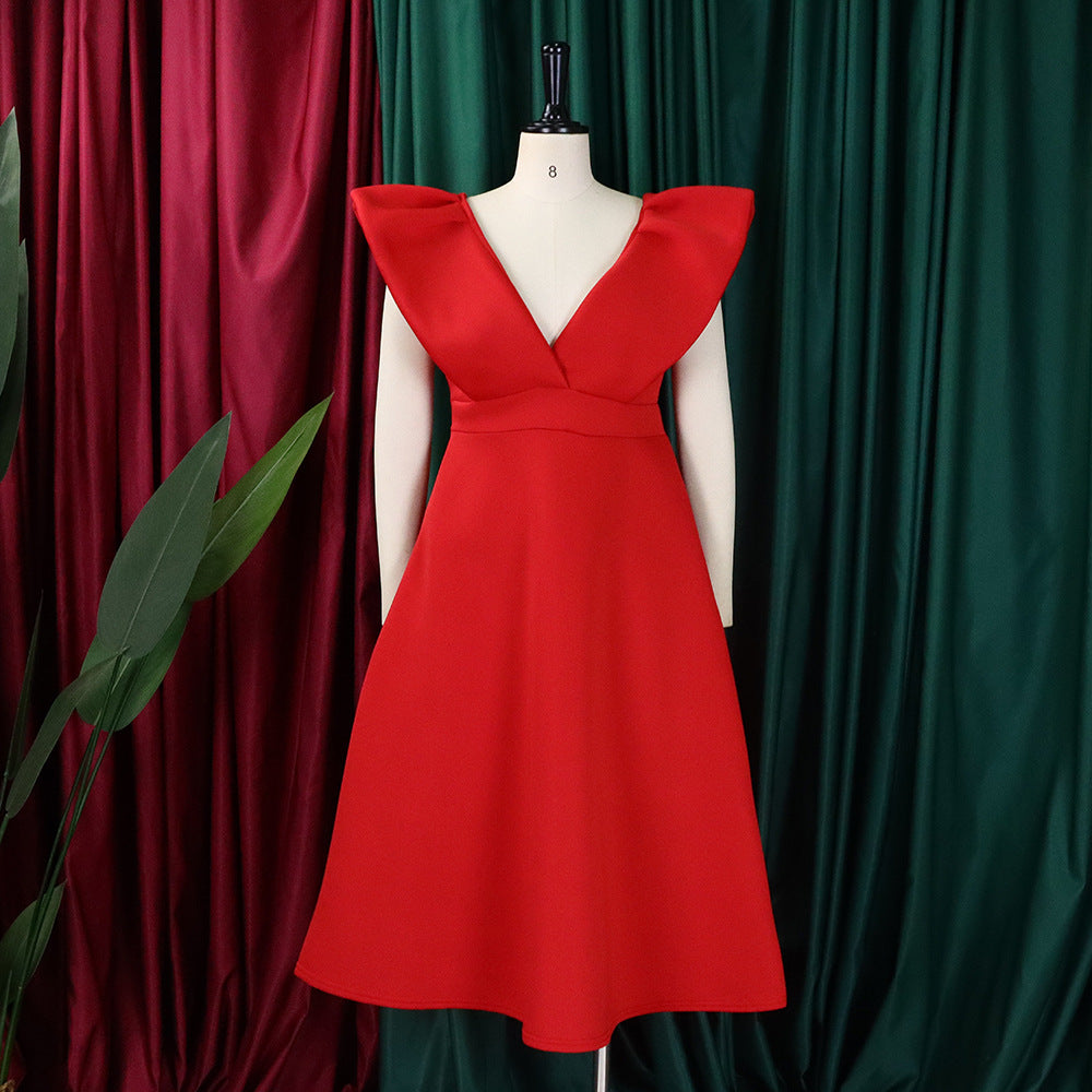 Women's Deep V Neck Sexy Swing Formal Party Dress 24