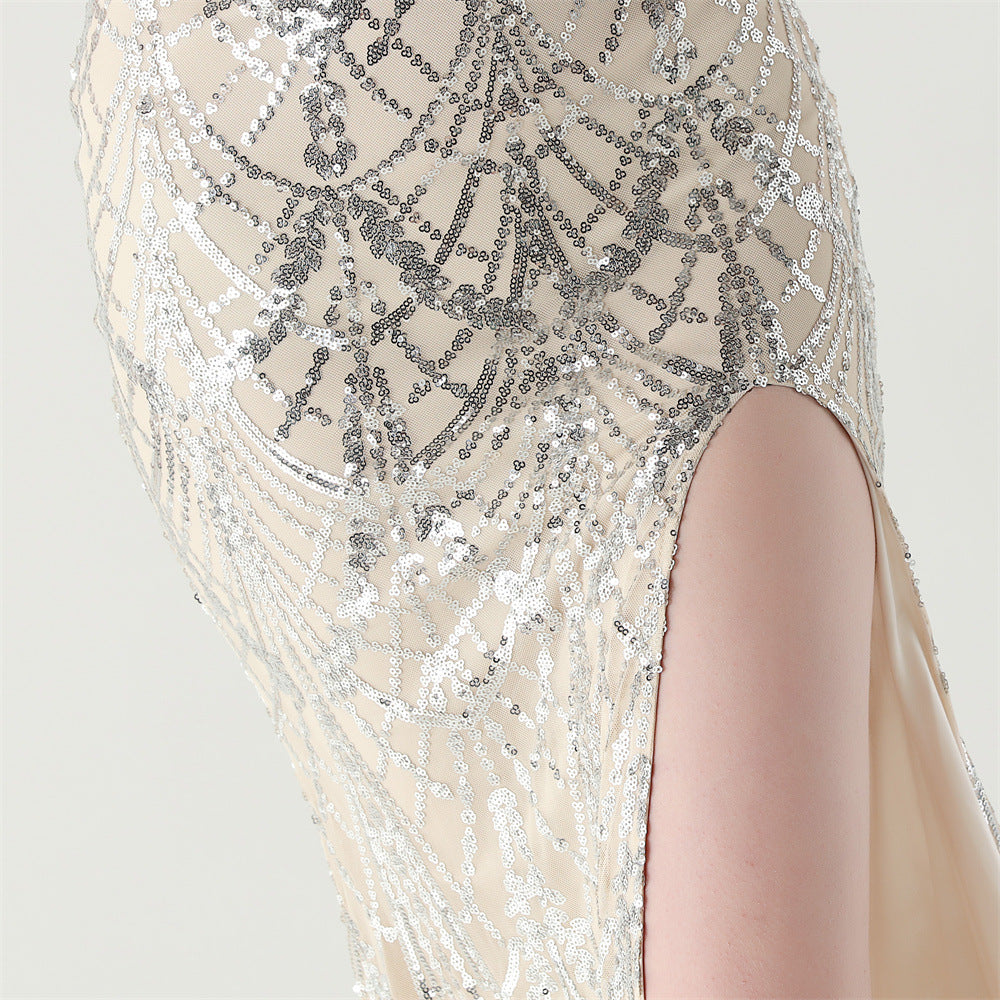 Women Beaded Tube Fishbone Lace-Up Sequin Formal Party Evening Dress 73