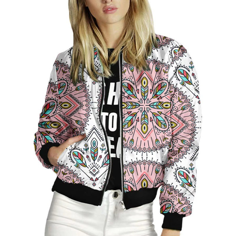 Autumn Women's Casual Print Zipper Short Jacket For Women 7
