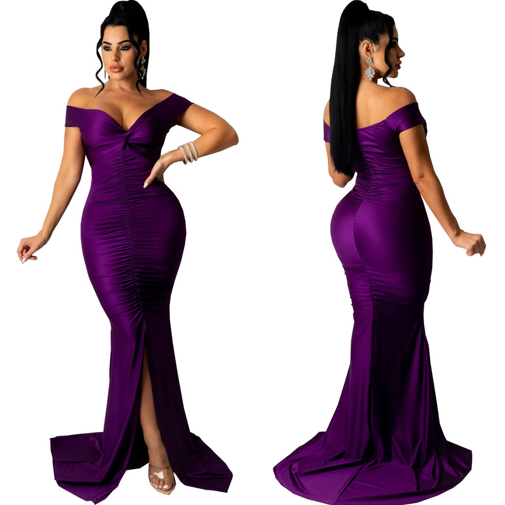 Women Sexy V Neck Slightly Wrinkled Dress 12