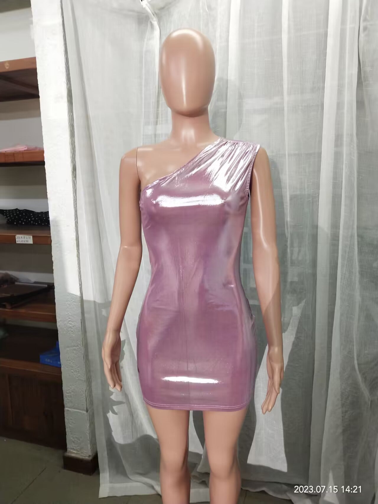 Fashion one-shoulder asymmetric pu Bodycon sexy nightclub dress 20