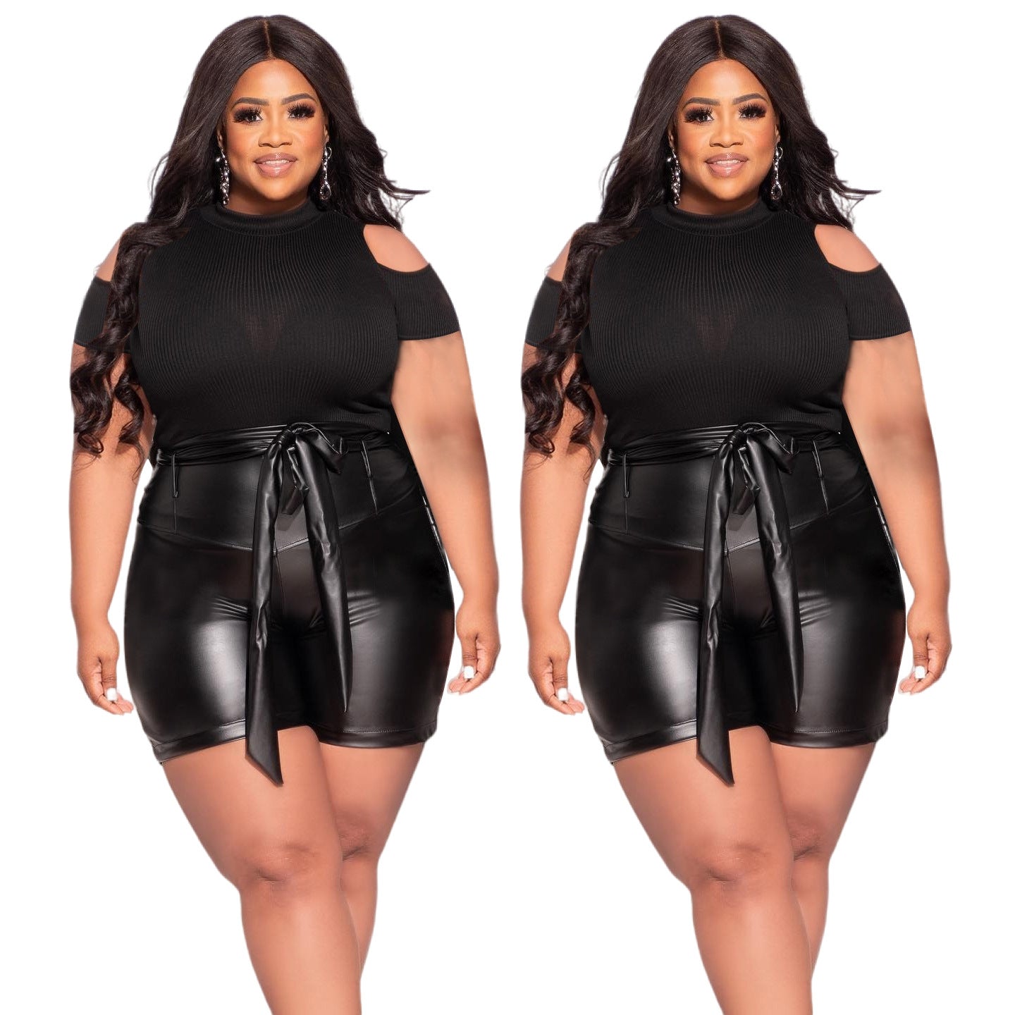 Plus Size Women pu Leather Shorts 6
