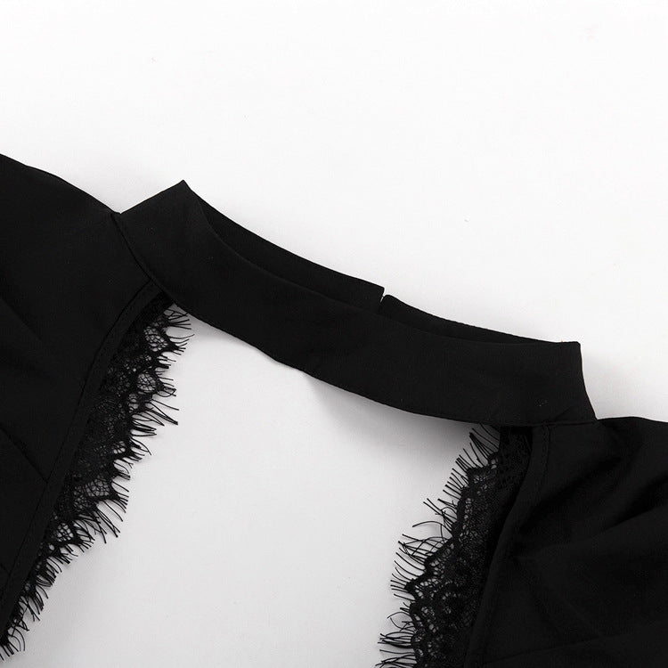 Women Sexy Long Sleeve Strapless Black A-Line Dress 8