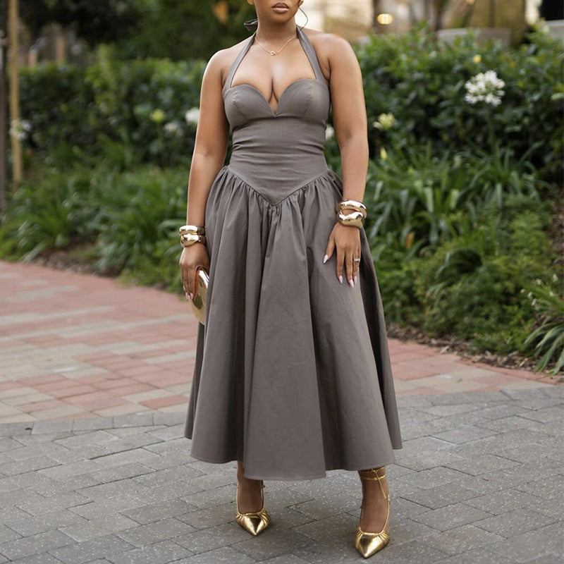 Women Sexy Deep V-Neck Halter Neck Dress 4