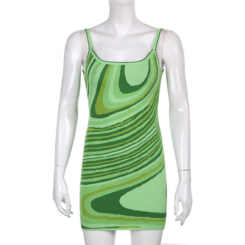 Sexy Summer Fashion Women's Clothing Sexy Irregular Water Ripple Printing Straps Bodycon Dress 12