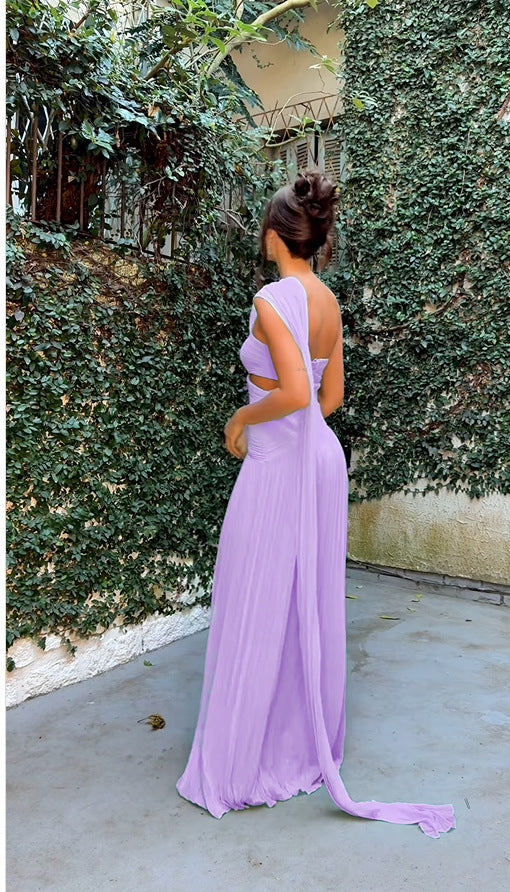 Women Strapless Pleated Ribbon Slit Dress 11