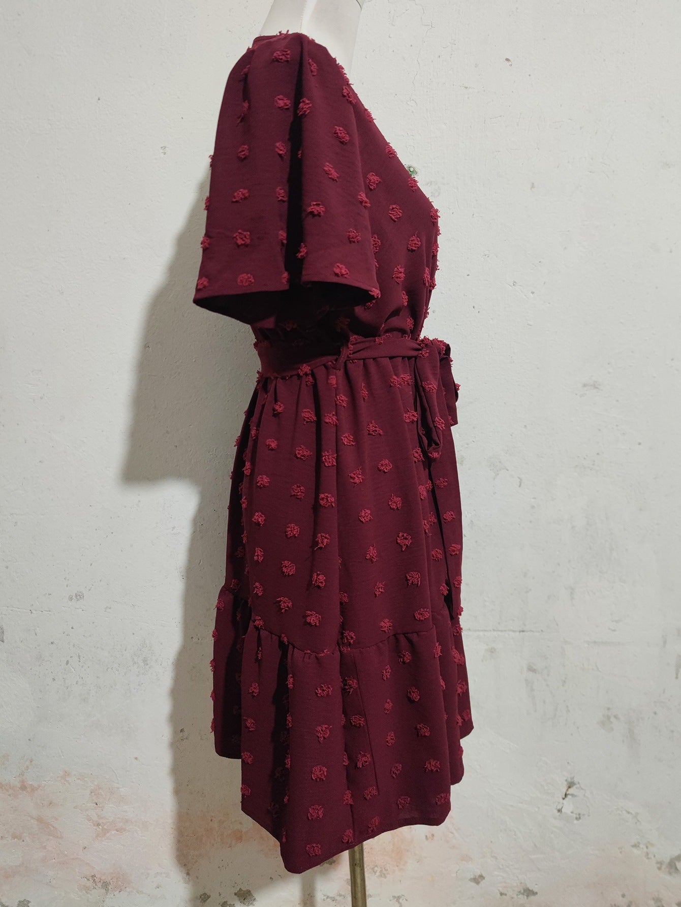 Women Ruffle Sleeve V Neck Lace-Up Dress 8