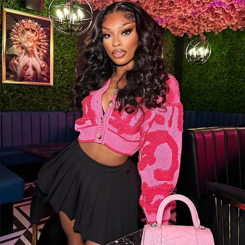 Autumn Fashion Color Matching V-Neck Buttoned High Waist Slim Women Knitting Top 10