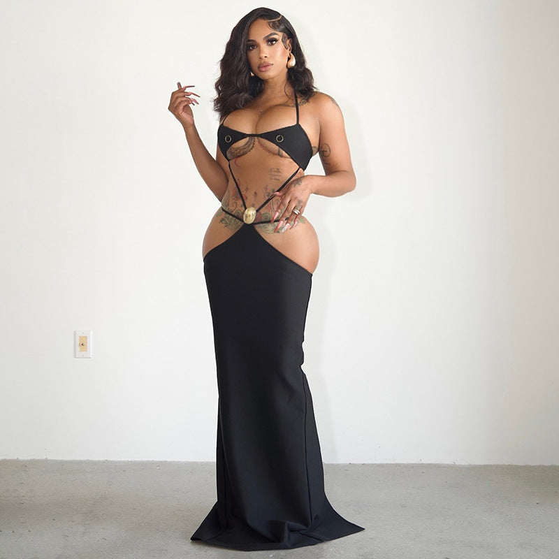 Women's Sexy Low Back Lace-Up Spring Summer Maxi Dress 3